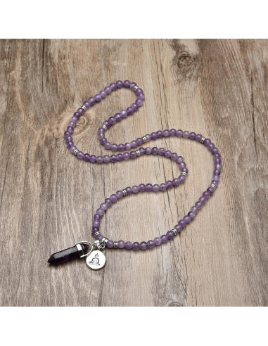 Pulsera Mala de 108 Cuentas de Amatista con Charm Buda Zen