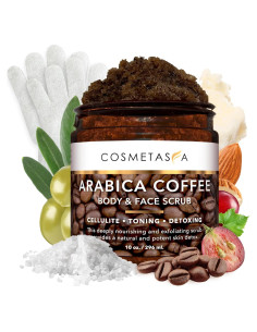 Exfoliante de Café Arábica Orgánico Cosmetasa 2 en 1 con Guantes