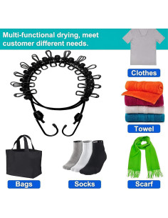 Cuerda de Ropa Portátil BanYakong 3.66m con 12 Pinzas Negra 2