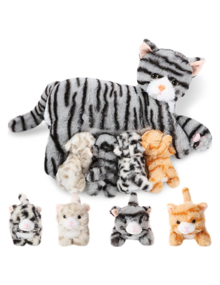 Peluches de Gato Skylety con Mamá y 4 Gatitos 40 cm