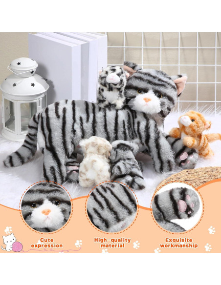 Peluches de Gato Skylety con Mamá y 4 Gatitos 40 cm