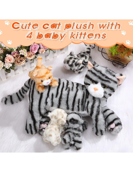 Peluches de Gato Skylety con Mamá y 4 Gatitos 40 cm