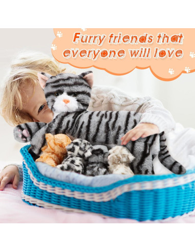Peluches de Gato Skylety con Mamá y 4 Gatitos 40 cm