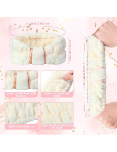 Diademas de Microfibra WILLBOND 4 Piezas Beige para Maquillaje 2