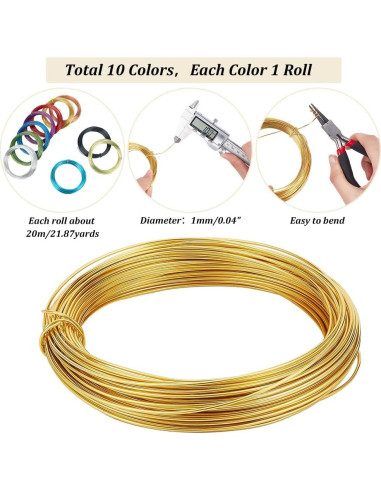 Alambre de Aluminio 1mm PH PandaHall 10 Colores 198 Metros