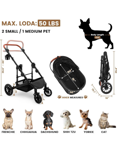 Carrito para Mascotas Bicystar Plegable 22.68 kg Negro