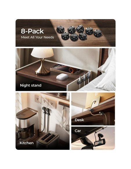 Clips Magnéticos para Cables LISEN - Paquete de 8, Adhesivo Fuerte