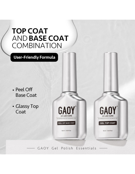 Conjunto Gel Top Coat y Base Coat Peel Off GAOY 16ml 2 Pcs