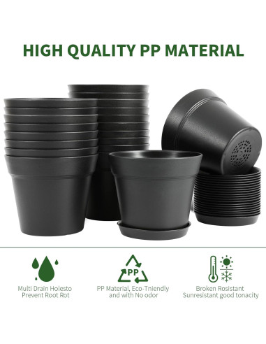 GARDIFE Paquete de 20 macetas redondas de 10 cm negras