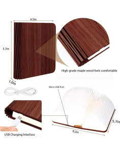 Lámpara de libro plegable HaoYDUS de madera 3 colores USB 2
