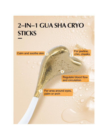 Bastones Gua Sha Cryo Fabludo Oro 2-en-1 Acero Inoxidable