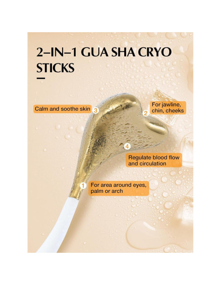 Bastones Gua Sha Cryo Fabludo Oro 2-en-1 Acero Inoxidable