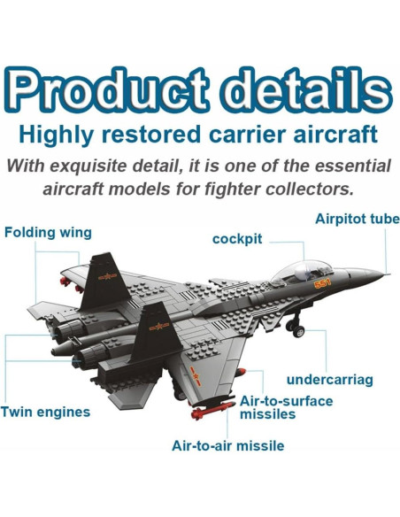 Set de Bloques de Construcción Aviones de Combate Militar 285PCS Set de Bloques de Construcción Aviones de Combate Militar 285PCS