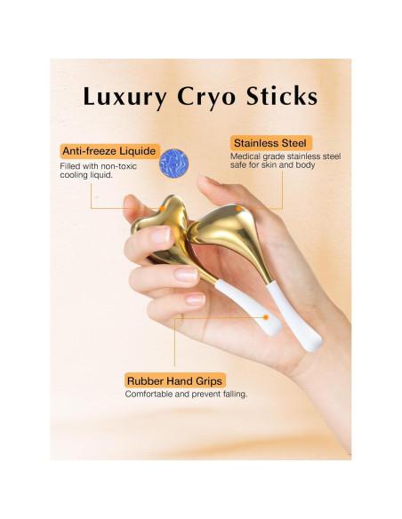 Bastones Gua Sha Cryo Fabludo Oro 2-en-1 Acero Inoxidable