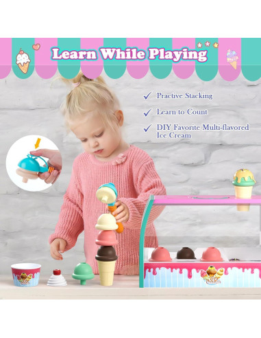 Juego de Helado Plunack 26 Piezas para Niños 3 a 6 Años