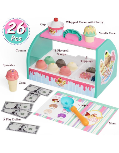 Juego de Helado Plunack 26 Piezas para Niños 3 a 6 Años
