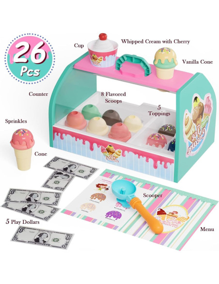 Juego de Helado Plunack 26 Piezas para Niños 3 a 6 Años