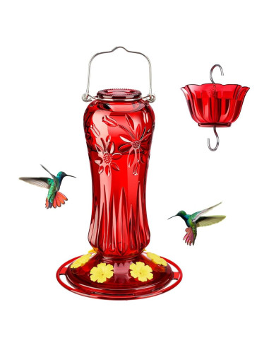 Alimentador de Colibríes de Vidrio Kingsyard 25 oz Rojo con Trampa