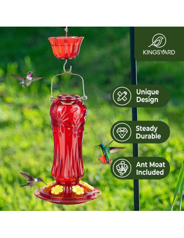 Alimentador de Colibríes de Vidrio Kingsyard 25 oz Rojo con Trampa