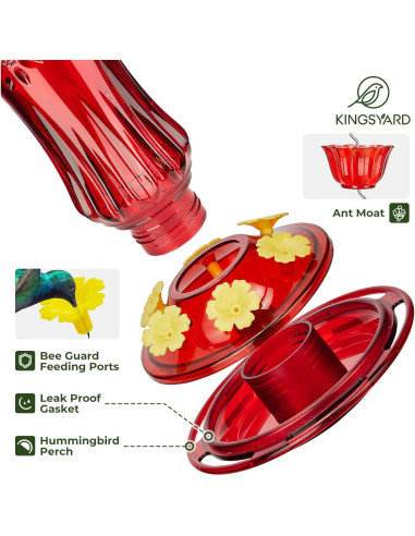 Alimentador de Colibríes de Vidrio Kingsyard 25 oz Rojo con Trampa