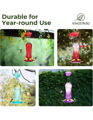 Alimentador de Colibríes de Vidrio Kingsyard 25 oz Rojo con Trampa
