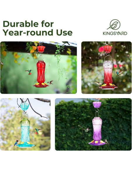 Alimentador de Colibríes de Vidrio Kingsyard 25 oz Rojo con Trampa