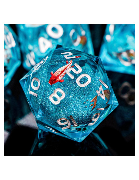 Juego de Dados DND ARUOHHA 7 Piezas Resina Azul Hecho a Mano Juego de Dados DND ARUOHHA 7 Piezas Resina Azul Hecho a Mano