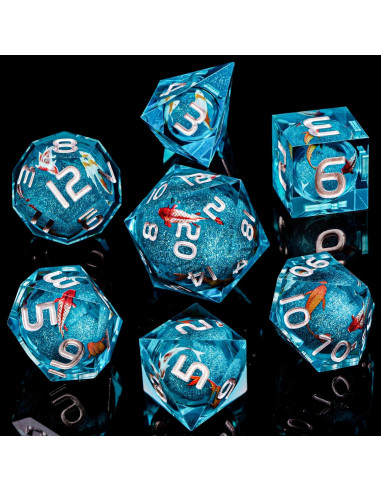 Juego de Dados DND ARUOHHA 7 Piezas Resina Azul Hecho a Mano