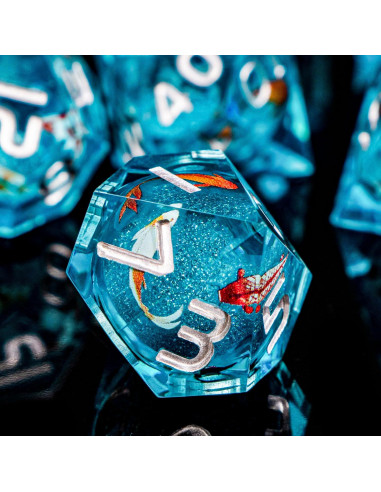 Juego de Dados DND ARUOHHA 7 Piezas Resina Azul Hecho a Mano