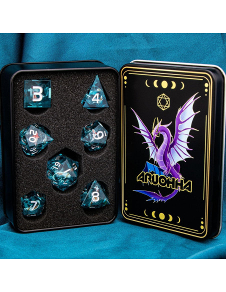 Juego de Dados DND ARUOHHA 7 Piezas Resina Azul Hecho a Mano Juego de Dados DND ARUOHHA 7 Piezas Resina Azul Hecho a Mano