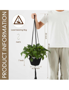Colgador de Plantas de Yute Shappy 105 cm Negro para Macetas 2