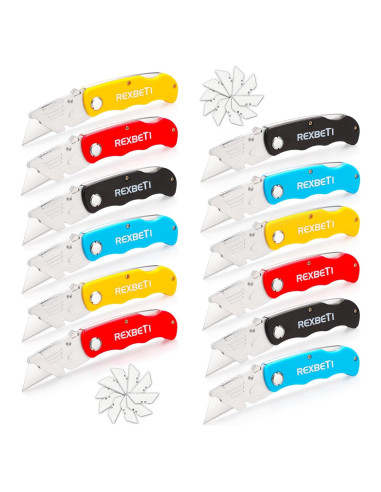 Cuchillos Utilitarios REXBETI 12 Piezas con 20 Cuchillas SK5