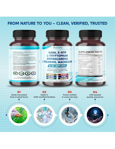 Suplemento GABA 5-HTP PeakPury 150 Cápsulas Vegano