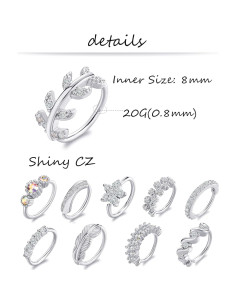 Aros de Nariz Tornito 10Pcs Plata Oro Rosa 20G Joyería 2