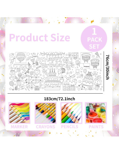 Mantel Gigante para Colorear Cumpleaños Mchochy 76.2x182.9 cm