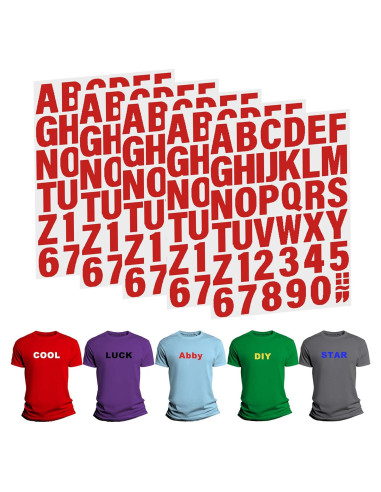215 Piezas Letras de Planchar LONGMUU 5 Hojas Vinilo Rojo