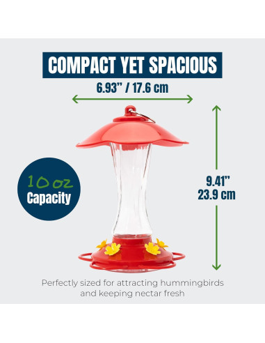 Alimentador de Colibrí MEKKAPRO 10 oz Vidrio Rojo Resistente