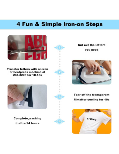 215 Piezas Letras de Planchar LONGMUU 5 Hojas Vinilo Rojo