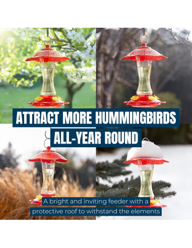 Alimentador de Colibrí MEKKAPRO 10 oz Vidrio Rojo Resistente