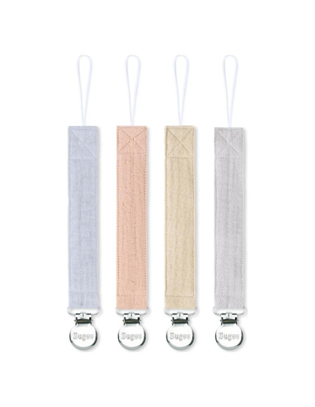 Clip de Chupete Suave Unisex - 4 Piezas Azul, Lino y Acero