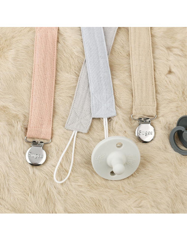 Clip de Chupete Suave Unisex - 4 Piezas Azul, Lino y Acero