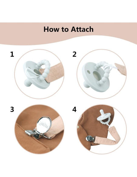 Clip de Chupete Suave Unisex - 4 Piezas Azul, Lino y Acero