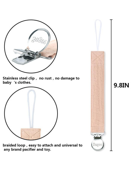 Clip de Chupete Suave Unisex - 4 Piezas Azul, Lino y Acero