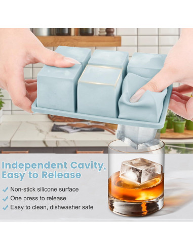 Bandeja de Hielo de Silicona Grande SAWNZC 3 Piezas Azul