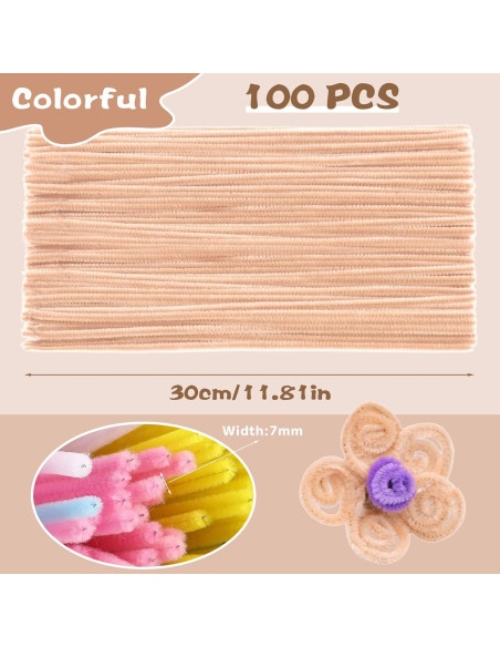 100 Limpiapipas Chenille Beige Zlulary 7 mm x 30 cm Manualidades
