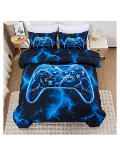 Juego de Edredón Individual Meeting Story Gamer 3D Azul