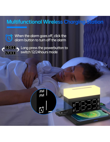 Cargador Inalámbrico 6 en 1 Smsasoeo con Reloj y Luz Nocturna