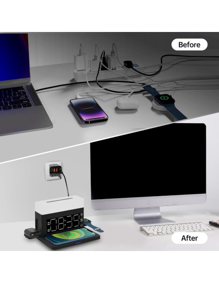 Cargador Inalámbrico 6 en 1 Smsasoeo con Reloj y Luz Nocturna