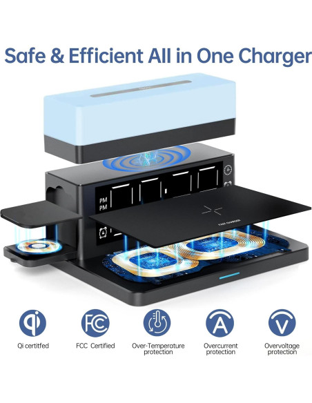 Cargador Inalámbrico 6 en 1 Smsasoeo con Reloj y Luz Nocturna