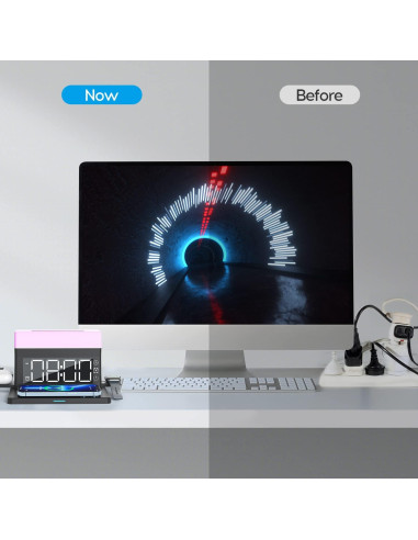 Cargador Inalámbrico 6 en 1 Smsasoeo con Reloj y Luz Nocturna